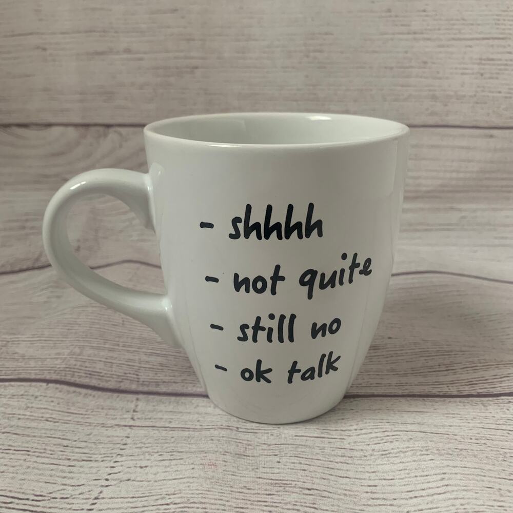 White Coffee Mug with Interaction Levels SHHHHH to OK TALK by Avon